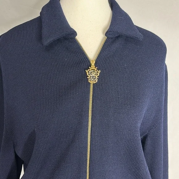St John Sport by Marie Gray RARE Knit Zip Up Nautical Bomber style Jacket